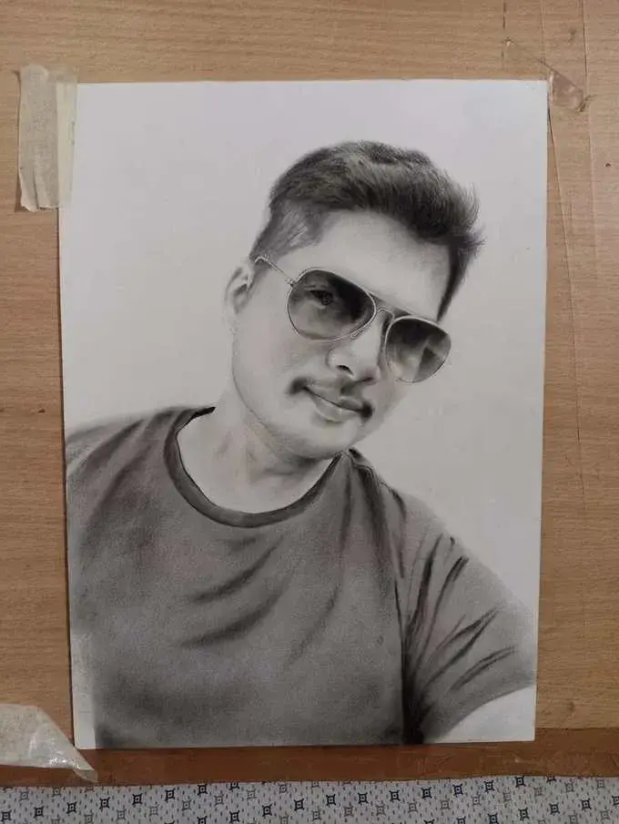 Charcoal portrait sunglasses by Deepak - charcoal artist Delhi