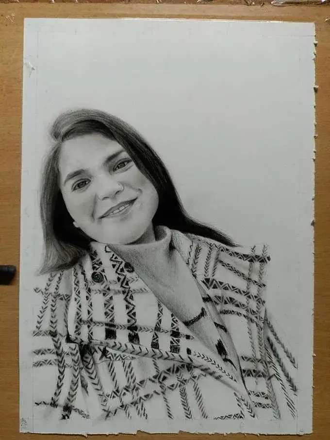 Completed female pencil portrait by Deepak - sketch artist Delhi