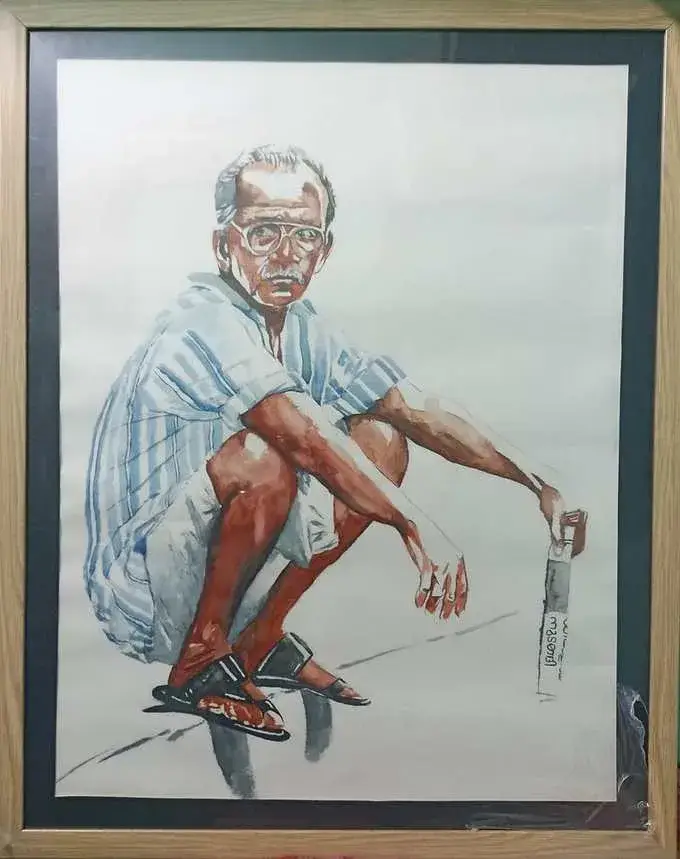Framed watercolor painting by Deepak - artist Delhi Patel Nagar